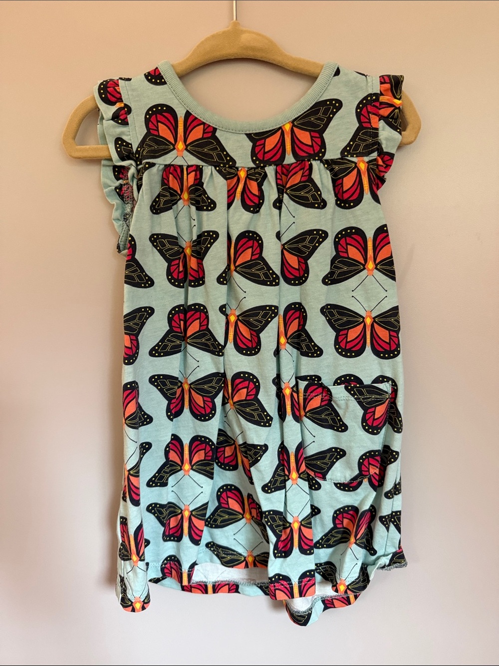 Tea Collection Light Blue Dress with Pink and Black Butterfly Print